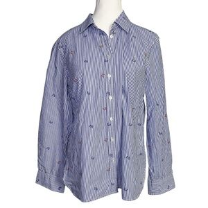 Talbots Blue and White Striped Button Down Long Sleeve Shirt
